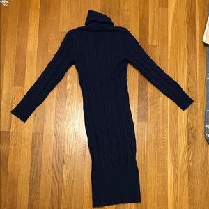 Navy Cable Knit Turtleneck Sweater Dress